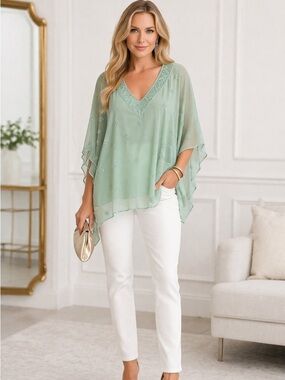 Midnight Velvet Green Beaded Blouse Women’s XL –